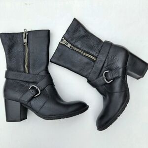 Born Pebbled Leather Zip Heeled Mid Calf Boots